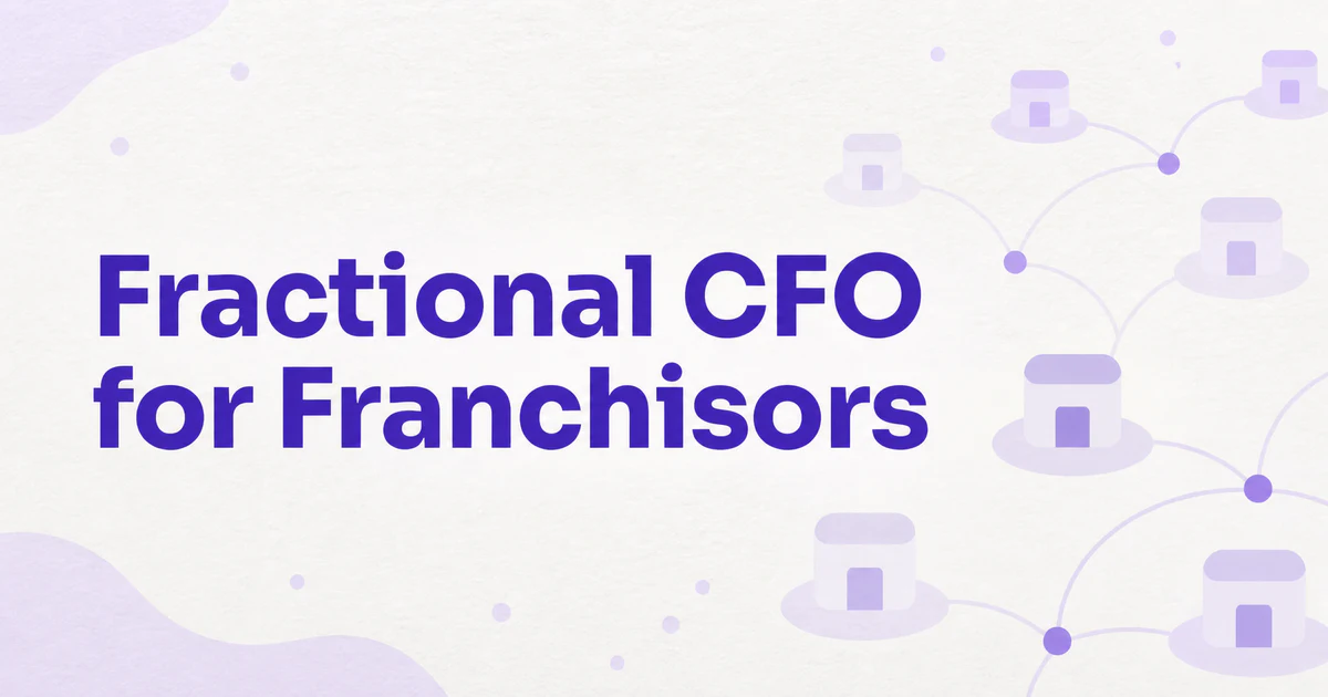 Light lavender franchise-network pattern beside the purple title Fractional CFO for Franchisors.
