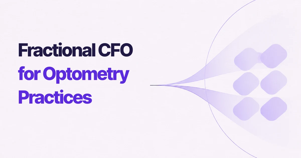 Light optical-flow pattern beside the two-color title Fractional CFO for Optometry Practices.