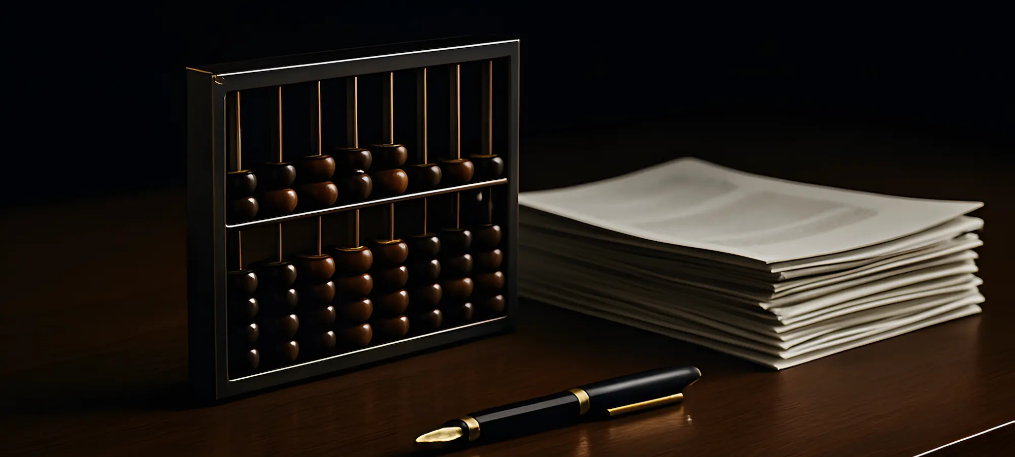 accounting abacus with paper and pen on desk