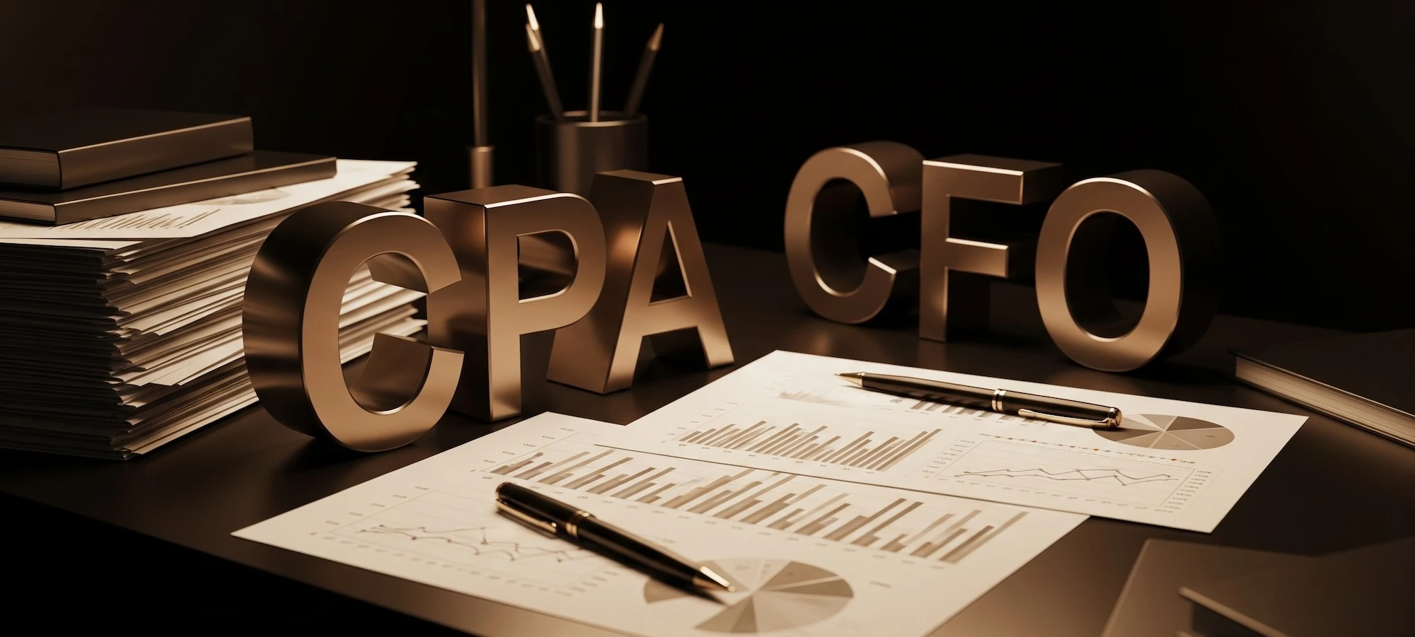 cpa vs cfo on a desk with paper and charts