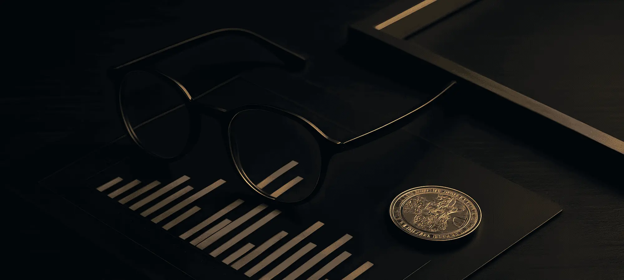 strategic finance glasses on chart and coin