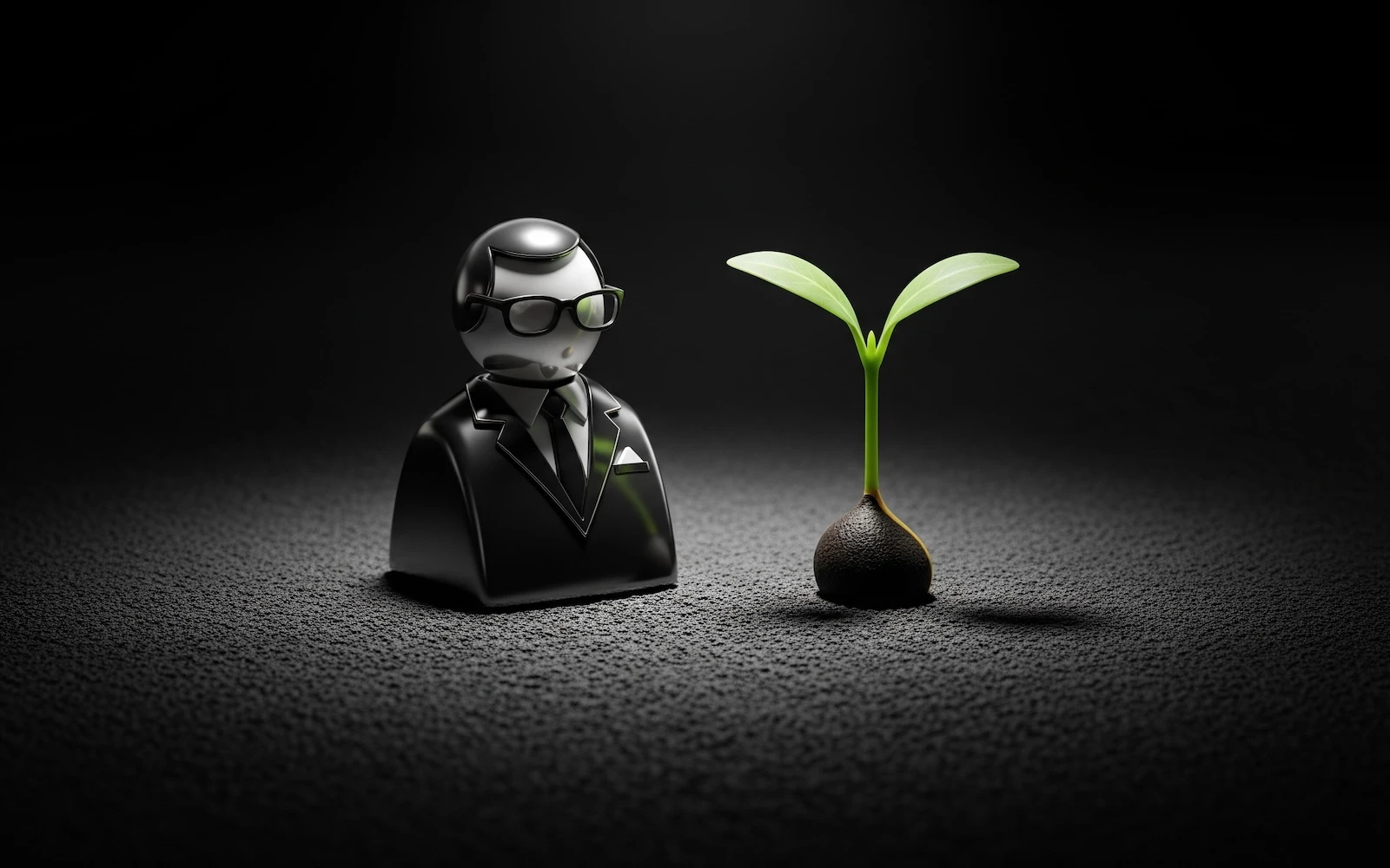 accountant piece with seedling on dark background
