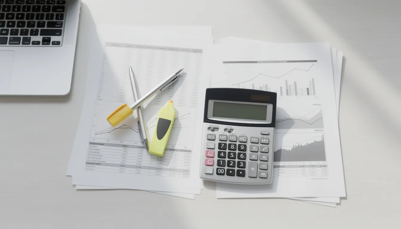 A calculator sits beside neatly organized financial documents on a clean office desk, symbolizing the essential tools for effective financial planning and budget management. This arrangement reflects the importance of tracking expenses and income to achieve long-term financial goals.