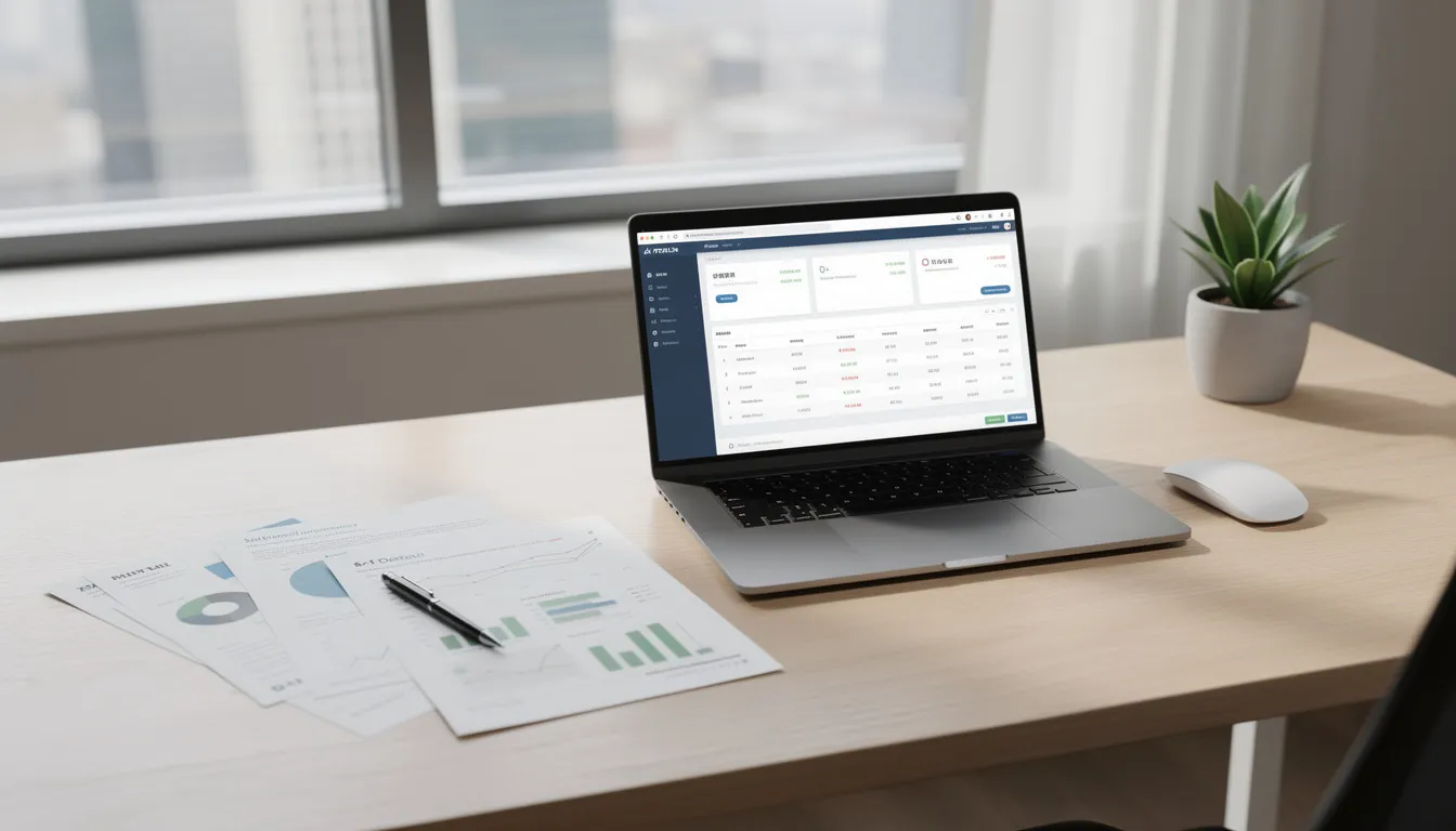 A modern office workspace features a neatly organized desk with financial reports and a laptop, symbolizing the importance of creating a personalized financial plan. This setup reflects the journey towards achieving financial goals and securing a stable financial future.