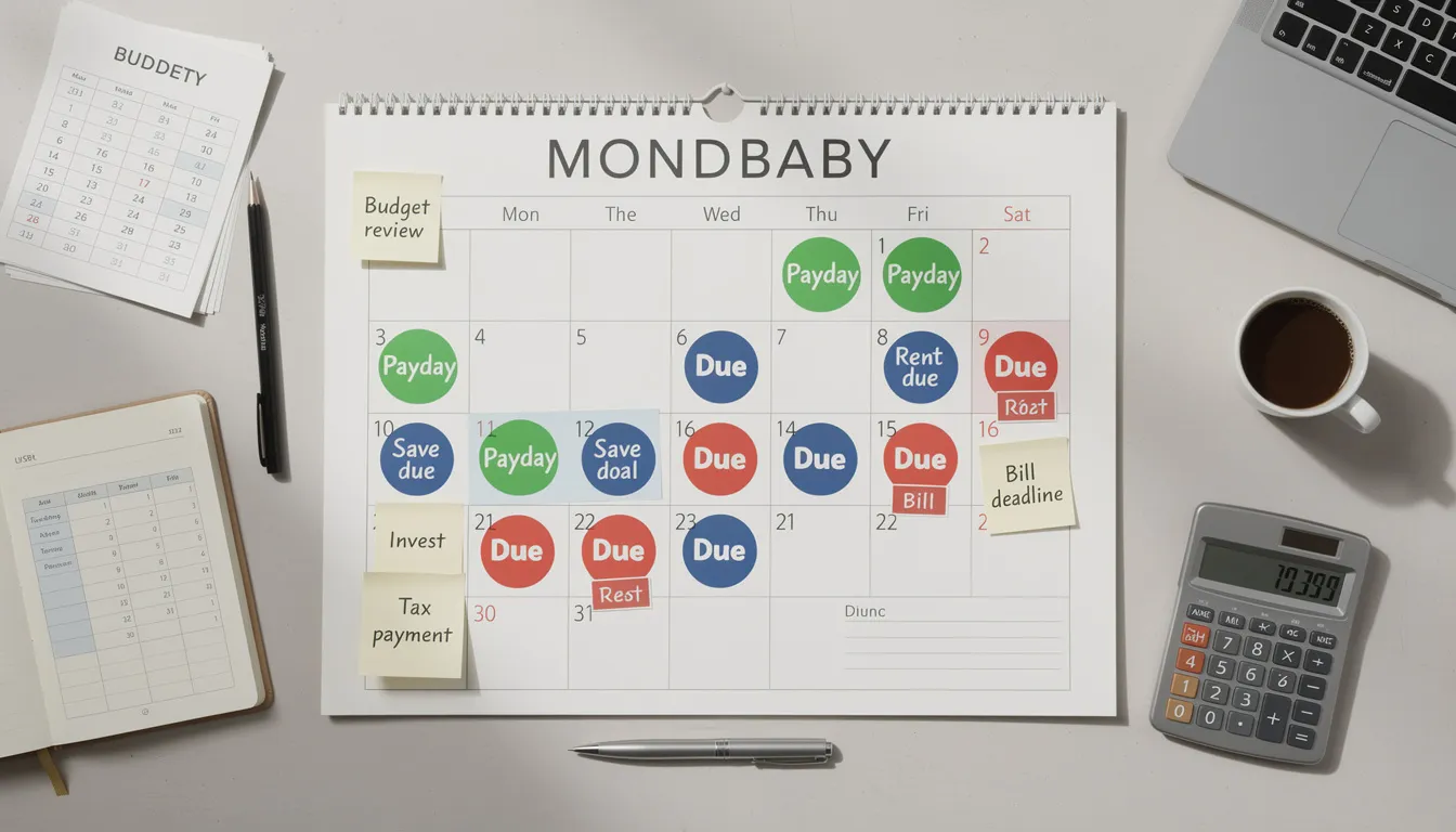 The image features a calendar displaying various financial planning markers, with important deadline dates highlighted to assist in cash flow management. It emphasizes the significance of accurate cash flow forecasts and planning for future cash inflows to ensure positive cash flow figures for effective business growth.