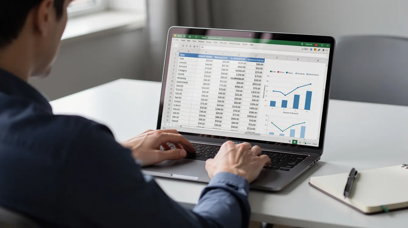 A person is seated at a desk, focused on their laptop, which displays a financial spreadsheet highlighting cash flow projections. This scene emphasizes the importance of effective cash flow management and accurate cash flow forecasting for maintaining a company's financial health.